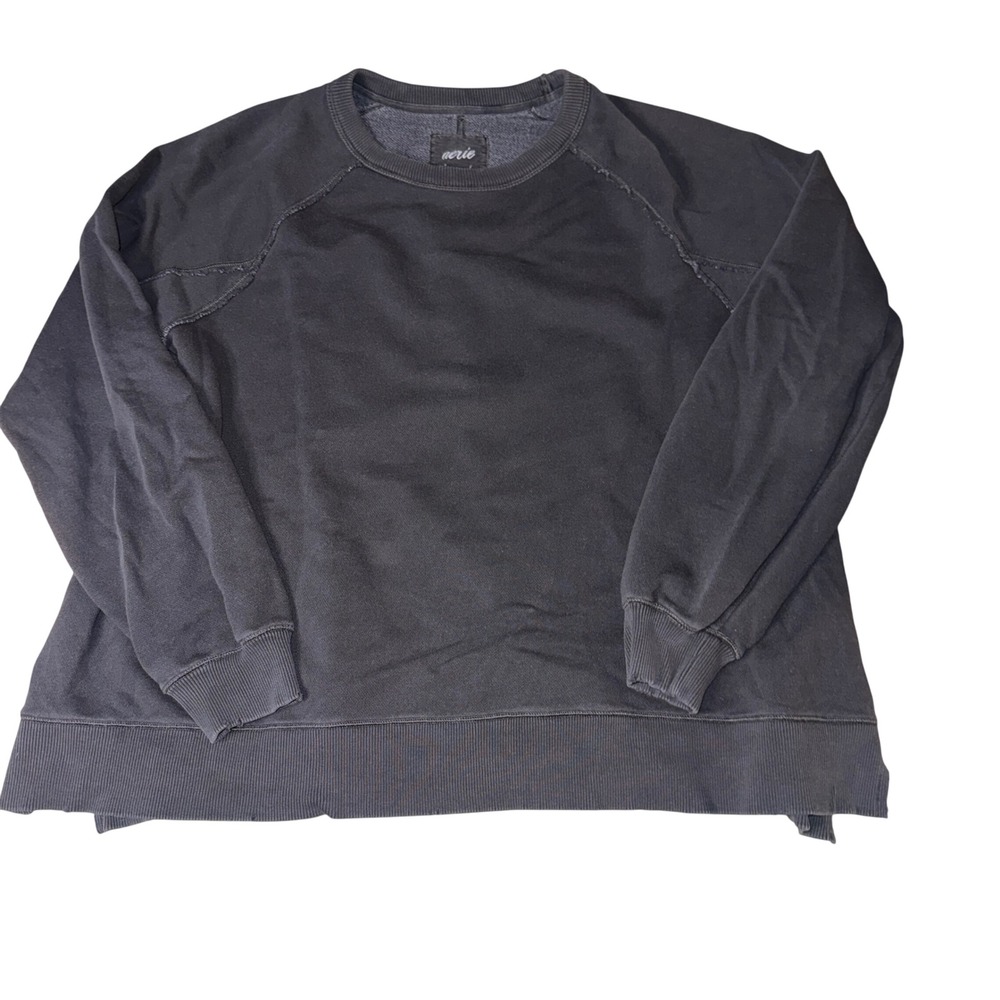 Aerie Charcoal‎ Gray Raglan Sleeve Distressed Hem Sweatshirt Womens Medium